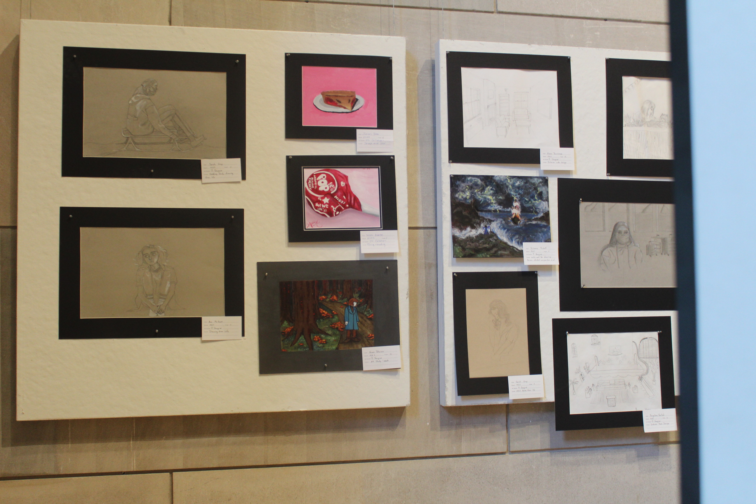 Student artwork featured at the gallery for the 2023 Middletown Public Schools K-12 Art Show